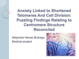 Anxiety Linked to Shortened
   Telomeres And Cell Division:
   Puzzling Findings Relating to
       Centromere Structure
            Reconciled
Alejandra Henao Buitrago
Medical student
 