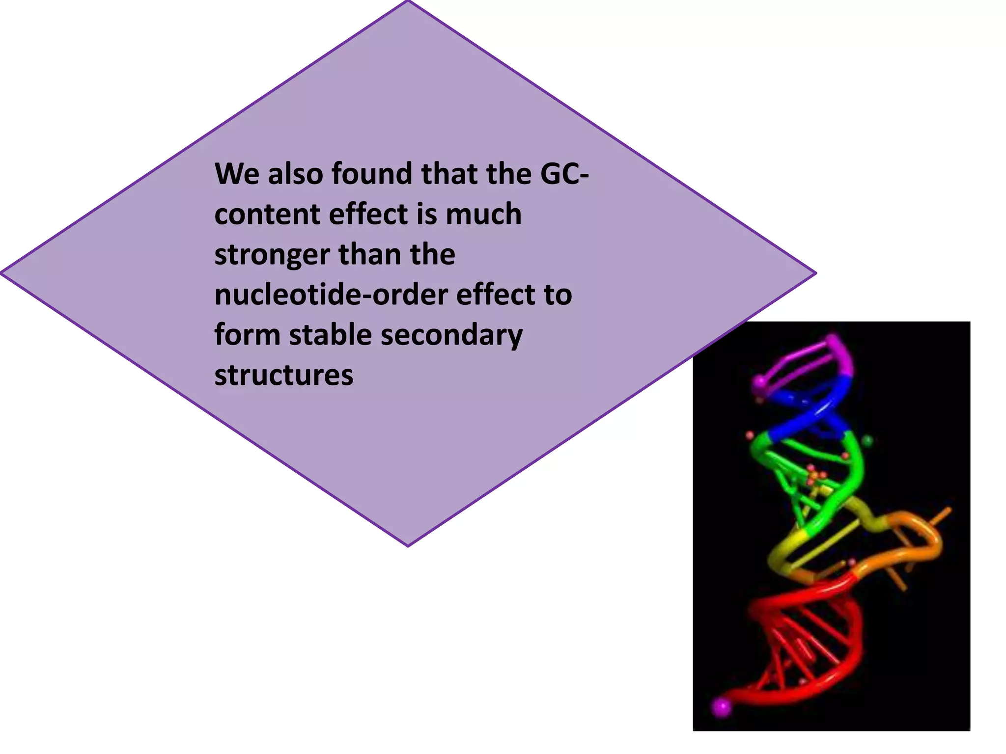 We also found that the GC-content effect is much stronger than the nucleotide-order effect to form stable secondary structures