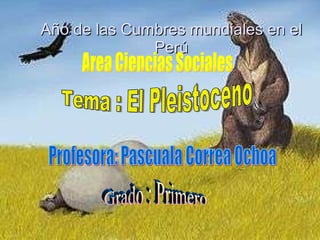 Año de las Cumbres mundiales en el Perú Area Ciencias Sociales Profesora: Pascuala Correa Ochoa Grado : Primero Tema : El Pleistoceno 