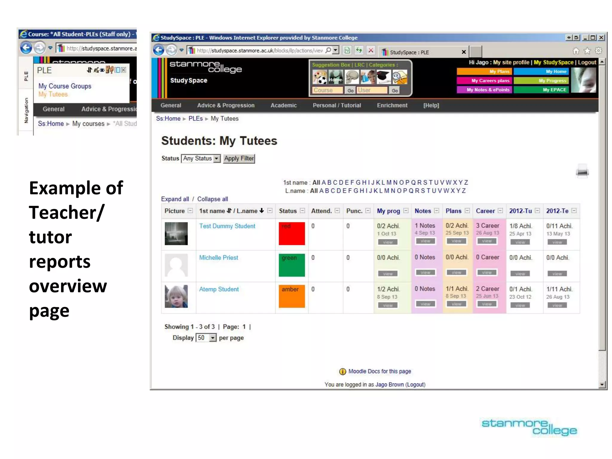 Example of
Teacher/
tutor
reports
overview
page
 