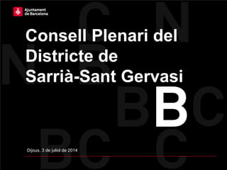 Consell Plenari del
Districte de
Sarrià-Sant Gervasi
Dijous, 3 de juliol de 2014
 