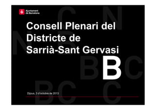 Consell Plenari del
Districte de
Sarrià-Sant Gervasi
Dijous, 3 d’octubre de 2013
 