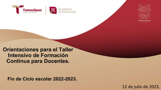 Orientaciones para el Taller
Intensivo de Formación
Continua para Docentes.
12 de julio de 2023.
Fin de Ciclo escolar 2022-2023.
 