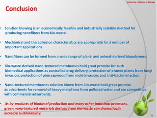 Conclusion
• Solution blowing is an economically feasible and industrially scalable method for
producing nanofibers from b...