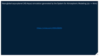 Near-global aqua-planet (NG-Aqua) simulation generated by the System for Atmospheric Modeling (Δ" = 4km)
11
https://vimeo....