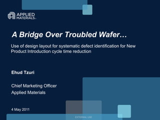 A Bridge Over Troubled Wafer… Use of design layout for systematic defect identification for New Product Introduction cycle time reduction Ehud Tzuri Chief Marketing Officer Applied Materials 4 May 2011 
