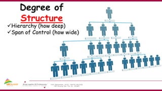 Degree of
Structure
Hierarchy (how deep)
Span of Control (how wide)
 