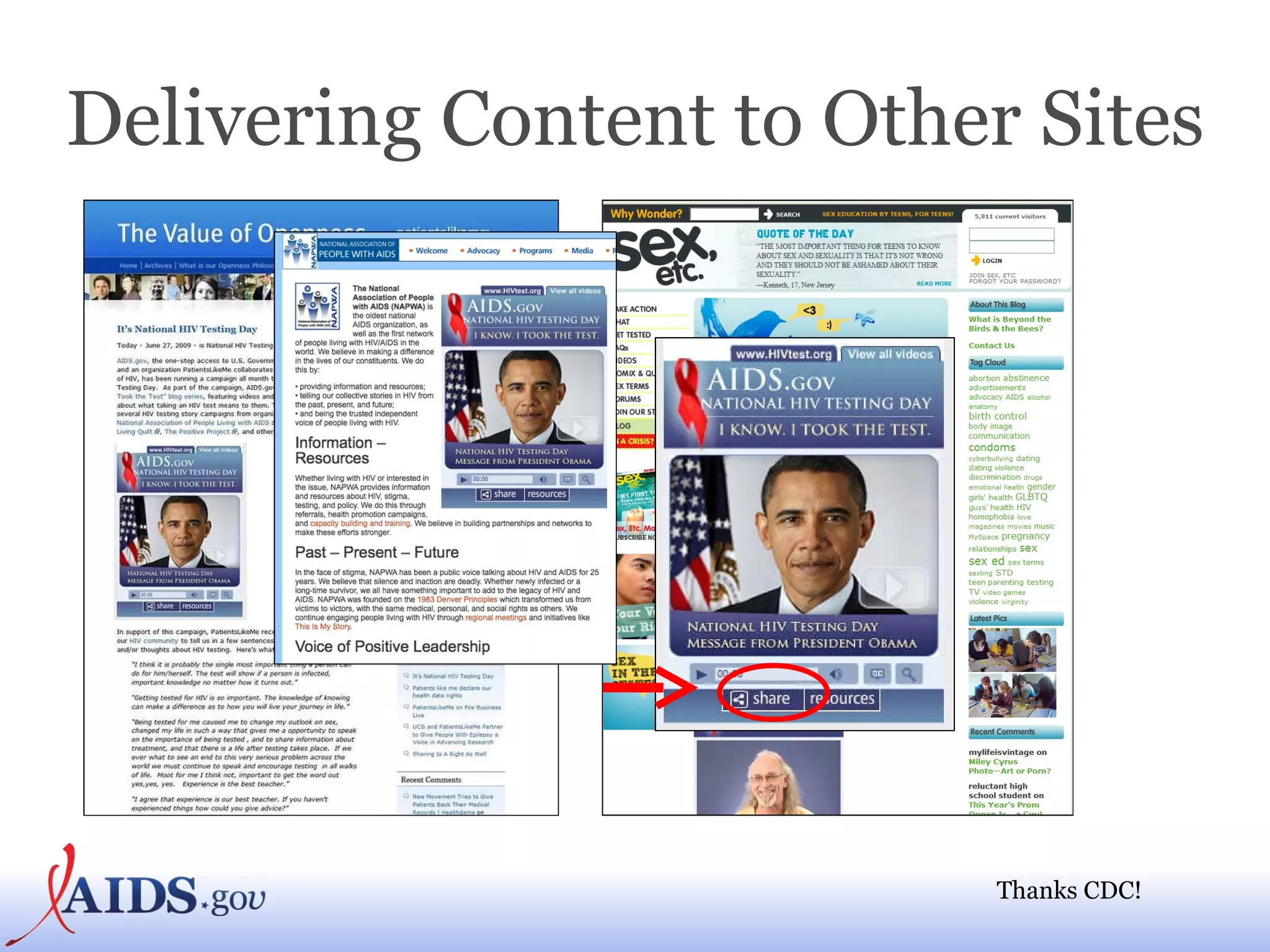 Delivering Content to Other Sites Thanks CDC! 