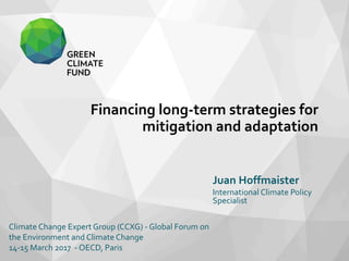 Financing long-term strategies for
mitigation and adaptation
Juan Hoffmaister
International Climate Policy
Specialist
Climate Change Expert Group (CCXG) - Global Forum on
the Environment and Climate Change
14-15 March 2017 - OECD, Paris
 