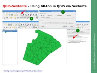 ©2013,MarkusNeteler,Italy–CC-BY-SAlicense
QGIS-Sextante – Using GRASS in QGIS via Sextante
1
2
3
http://grasswiki.osgeo.or...