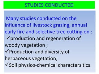 Spatial modeling the impact of livestock grazing, fire management and wood cutting on the structure of savana woodland vegetation