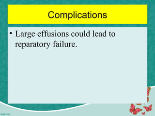 Complications
• Large effusions could lead to
reparatory failure.
 
