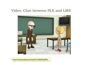 Vídeo: Chat between PLE and LMS
http://www.youtube.com/watch?v=a9zSd5Gs6Mw
 