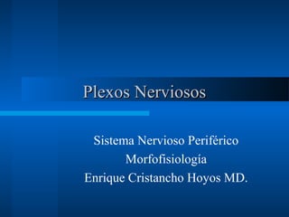 Plexos Nerviosos

 Sistema Nervioso Periférico
       Morfofisiología
Enrique Cristancho Hoyos MD.
 