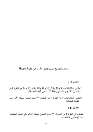 157
‫المضافة‬ ‫القيمة‬ ‫على‬ ‫األداء‬ ‫تطبيق‬ ‫ميدان‬ ‫توسيع‬ ‫مواصلة‬
‫الفصل‬16:
1)‫األعدا‬ ‫أحكام‬ ‫تلغى‬‫د‬1‫و‬11‫و‬19‫و‬32‫و‬31‫و‬41‫و‬49‫و‬52‫و‬54‫الفقرة‬ ‫من‬I‫من‬
.‫المضافة‬ ‫القيمة‬ ‫على‬ ‫األداء‬ ‫بمجلة‬ ‫الملحق‬ ‫جديد‬ "‫"أ‬ ‫الجدول‬
2)‫العدد‬ ‫أحكام‬ ‫تلغى‬9‫الفقرة‬ ‫من‬II‫على‬ ‫األداء‬ ‫بمجلة‬ ‫الملحق‬ ‫جديد‬ "‫"أ‬ ‫الجدول‬ ‫من‬
‫المضافة‬ ‫القيمة‬.
‫الفصل‬12:
‫الفقرة‬ ‫إلى‬ ‫يضاف‬I‫الملحق‬ ‫جديد‬ "‫"أ‬ ‫الجدول‬ ‫من‬‫المضافة‬ ‫القيمة‬ ‫على‬ ‫األداء‬ ‫بمجلة‬
‫عدد‬46:‫ه‬ّ‫ص‬‫ن‬ ‫هذا‬ ‫ر‬ّ‫مكر‬
 