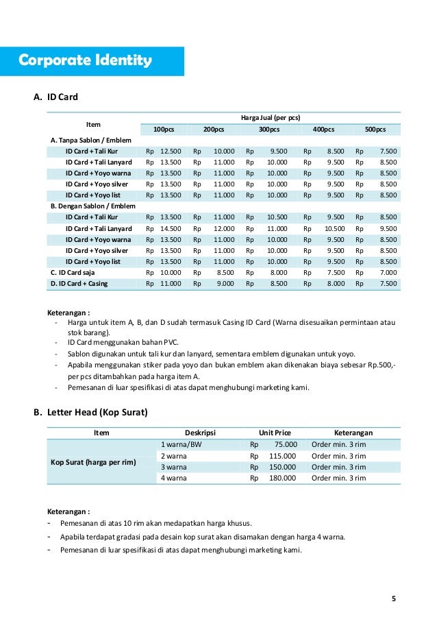 Pricelist Percetakan SSR IMC
