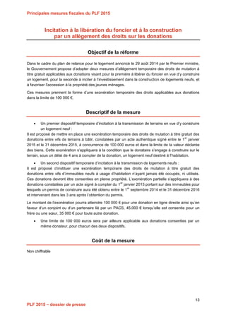 Projet de Loi de Finances pour 2015