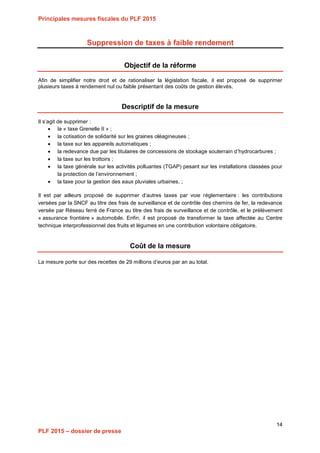 Projet de Loi de Finances pour 2015