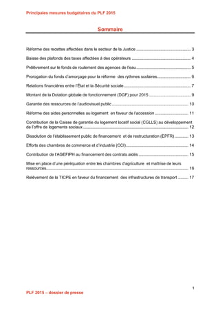 Projet de Loi de Finances pour 2015