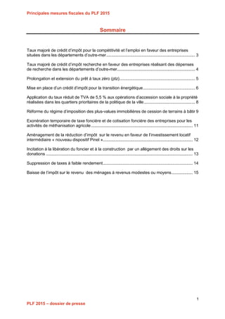 Projet de Loi de Finances pour 2015