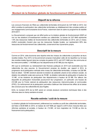 Projet de Loi de Finances pour 2015