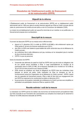 Projet de Loi de Finances pour 2015