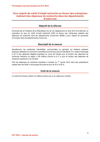 Projet de Loi de Finances pour 2015
