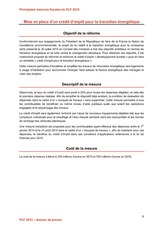 Projet de Loi de Finances pour 2015