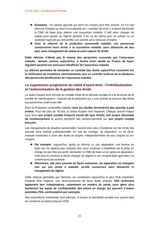 PLFSS 2016 – DOSSIER DE PRESSE
32
Améliorer durablement la protection sociale des travailleurs
indépendants
Le Gouvernemen...