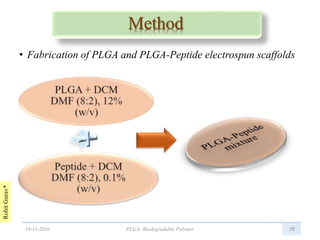 RohitGurav*
Method
• Fabrication of PLGA and PLGA-Peptide electrospun scaffolds
2819-11-2016 PLGA: Biodegradable Polymer
 