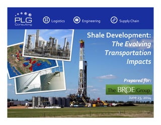 Logistics	
  	
  	
  	
   Engineering	
  	
  	
  	
   Supply	
  Chain	
  	
  	
  	
  
Shale	
  Development:	
  	
  	
  
The	
  Evolving	
  
Transportation	
  
Impacts	
  
	
  
	
  
Prepared	
  for:	
  
	
  
	
  
June	
  23,	
  2014	
  
 