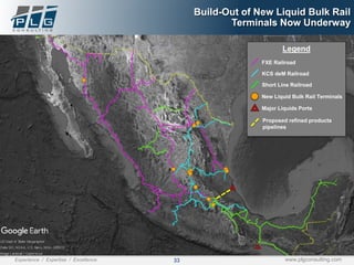 33Experience / Expertise / Excellence www.plgconsulting.com
Build-Out of New Liquid Bulk Rail
Terminals Now Underway
Legend
FXE Railroad
New Liquid Bulk Rail Terminals
Major Liquids Ports
KCS deM Railroad
Short Line Railroad
Proposed refined products
pipelines
 