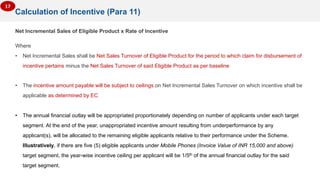Calculation of Incentive (Para 11)
Net Incremental Sales of Eligible Product x Rate of Incentive
Where
• Net Incremental S...