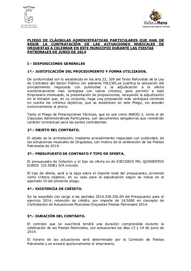 Pliego cláusulas administrativas contratación actuaciones