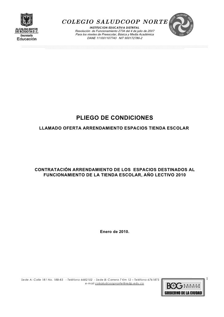 Pliego De Condiciones Tienda Escolar 2010