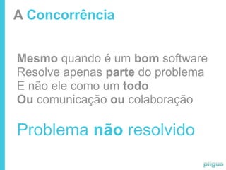 A Concorrência


Mesmo quando é um bom software
Resolve apenas parte do problema
E não ele como um todo
Ou comunicação ou colaboração

Problema não resolvido
 