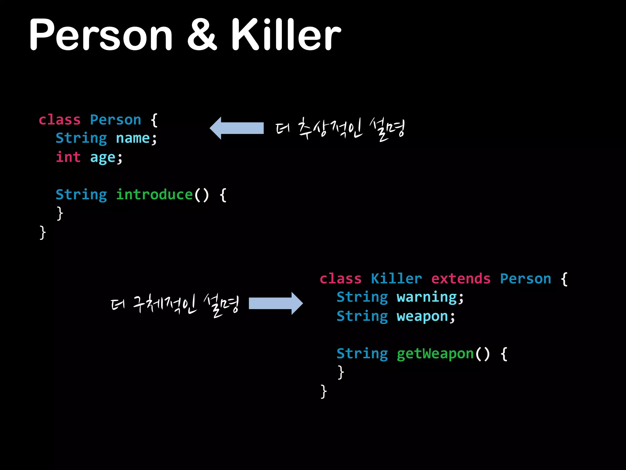 class Person {	
String name;	
int age;	
	
Person() {	
this(사람, 1);	
}	
Person(String name, int age) {	
this.name = name;	
this.age= age;	
}	
String introduce() {	
return 이름 :  + name + , 나이  + age + 세;	
}	
}	
Person	
 