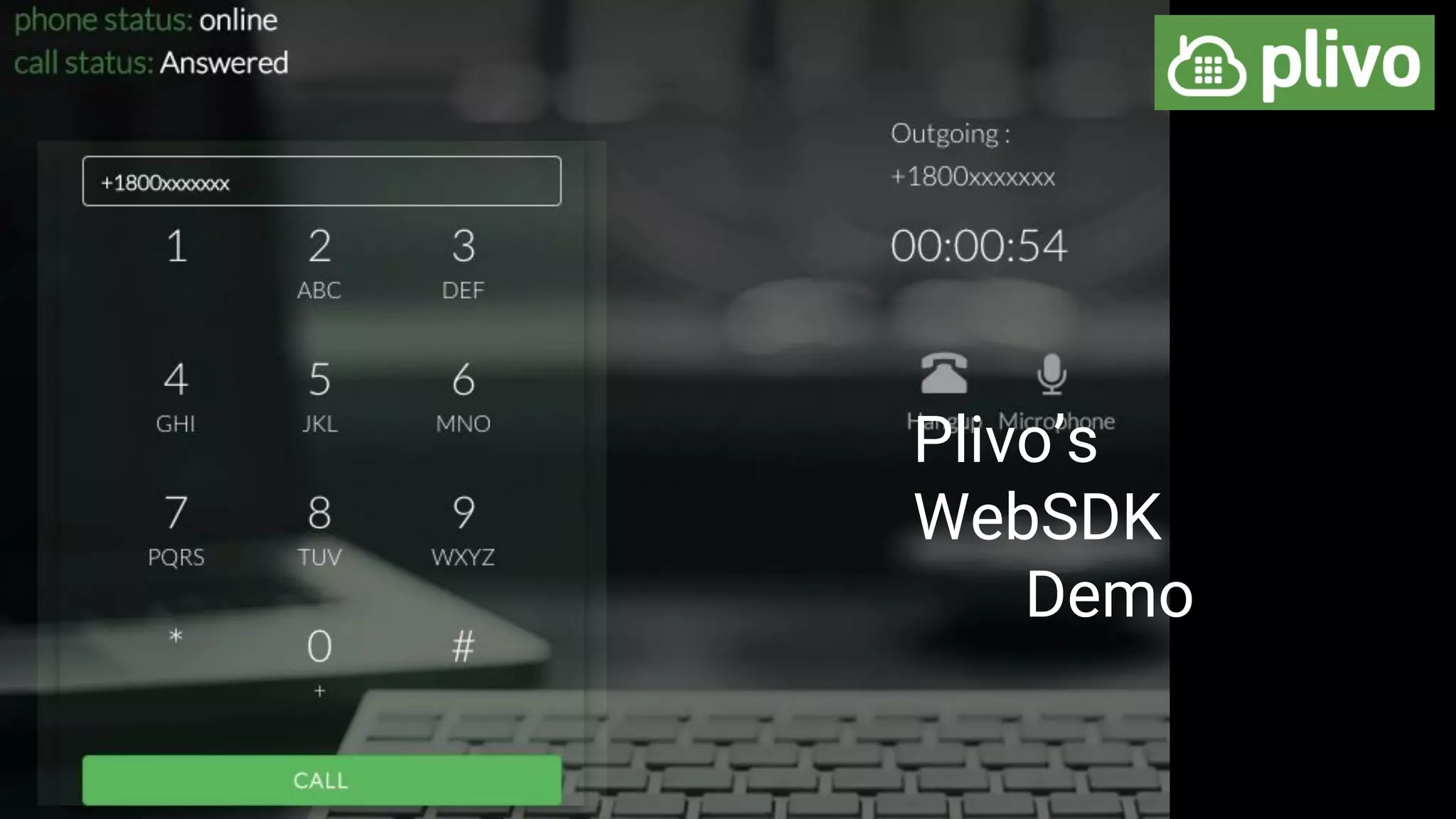 Plivo’s
WebSDK
Demo
 