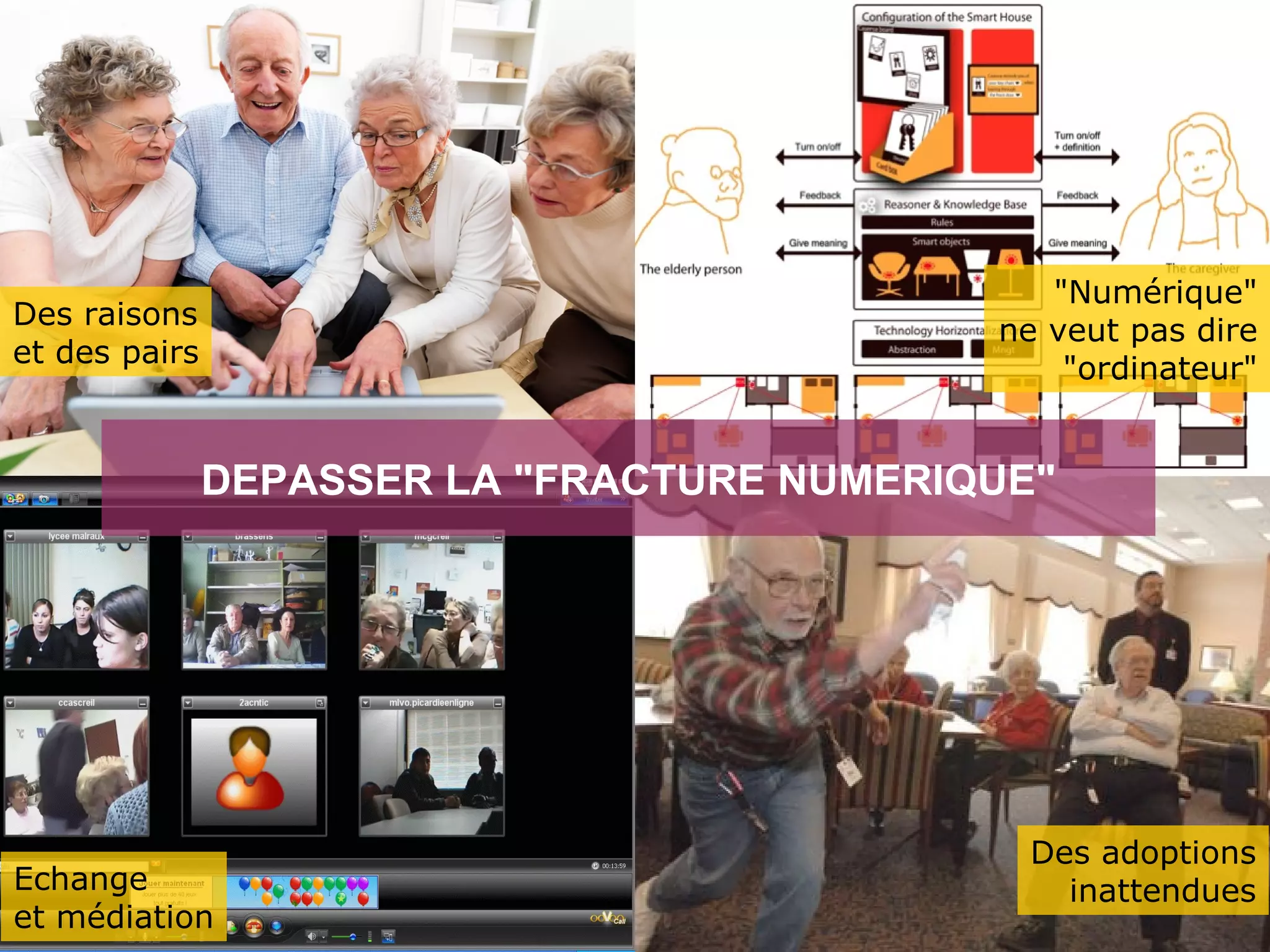 "Numérique"
Des raisons
                                            ne veut pas dire
et des pairs
                                                "ordinateur"


               DEPASSER LA "FRACTURE NUMERIQUE"




                                              Des adoptions
Echange                                         inattendues
et médiation
 