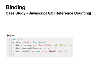 Binding
Case Study - Javascript GC (Reference Counting)
 