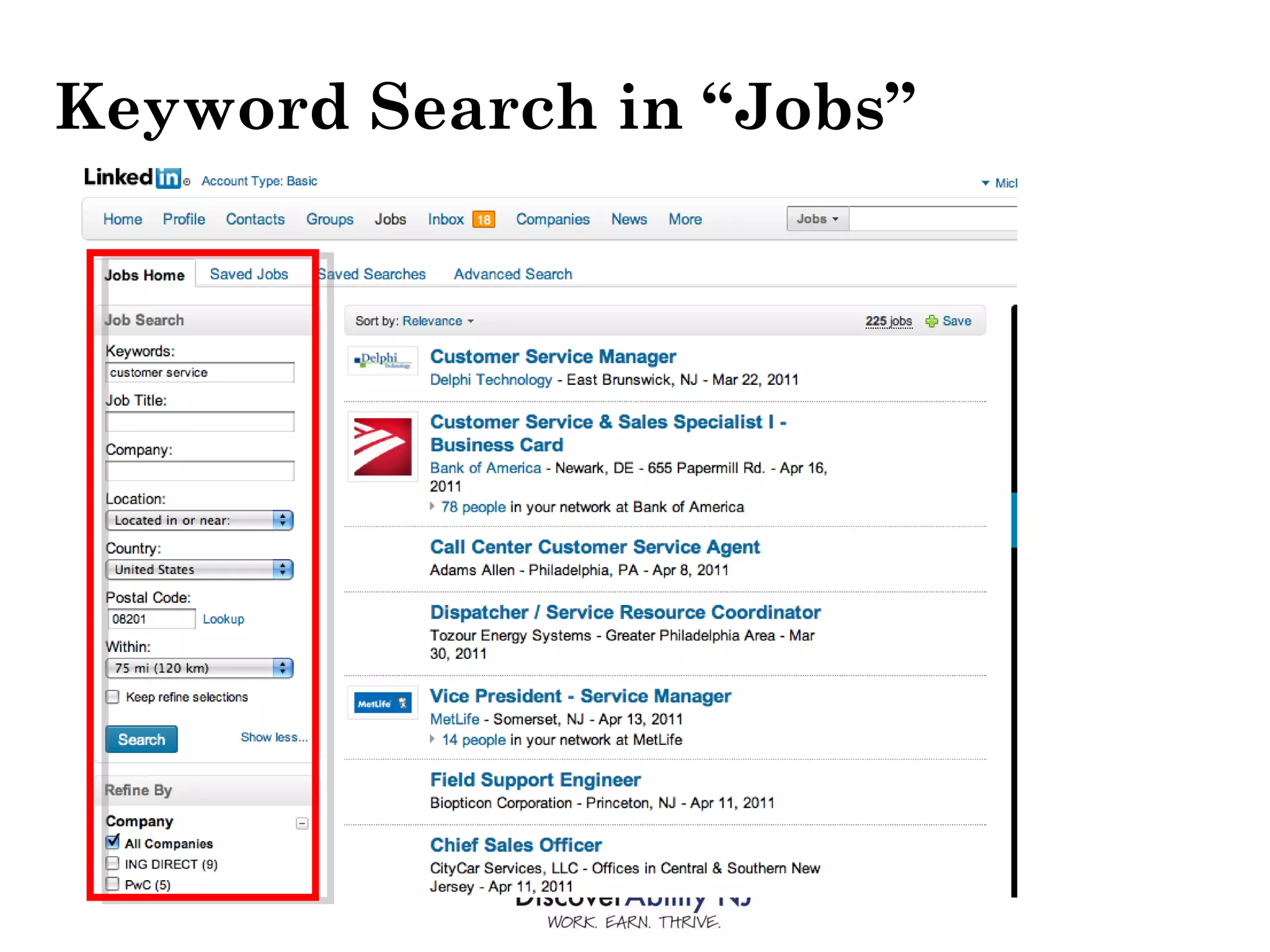 Keyword Search in “Jobs” 