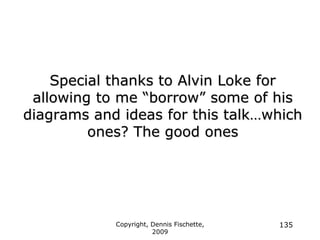 Copyright, Dennis Fischette,
2009
135
Special thanks to Alvin Loke for
allowing to me “borrow” some of his
diagrams and ideas for this talk…which
ones? The good ones
 