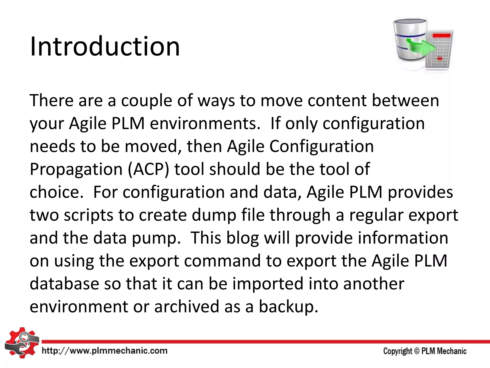 How to Export the Agile PLM Database | PPTX