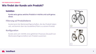 Selek7on
Kunde weiss genau welches Produkt er möchte und sucht genau
dieses
Filterung auf Produktebene
Kunde kennt die Merkmale/EigenschaPen, die das Produkt haben
soll, und kommt über das Auswählen/Filtern zu seinem Produkt
Konﬁgura7on
Kunde setzt sich mithilfe eines geführten Prozesses (Auswahl von
Merkmalen/EigenschaPen) sein Produkt zusammen
Wie findet der Kunde sein Produkt?
PLM TRENDS & DIGITAL COMMERCE
6
 
