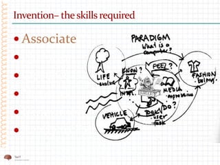 Invention– theskills required
 Associate
 Question
 Observe
 Network
 Experiment
 Ready to Fail
 