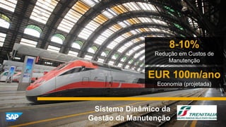 39For SAP Internal an SAP partner use only© 2017 SAP SE or an SAP affiliate company. All rights reserved. ǀ
Sistema Dinâmico da
Gestão da Manutenção
EUR 100m/ano
Economia (projetada)
8-10%
Redução em Custos de
Manutenção
 