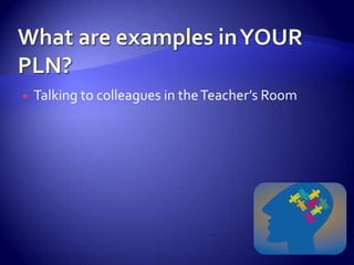 What are examples in YOUR PLN?Talking to colleagues in the Teacher’s Room