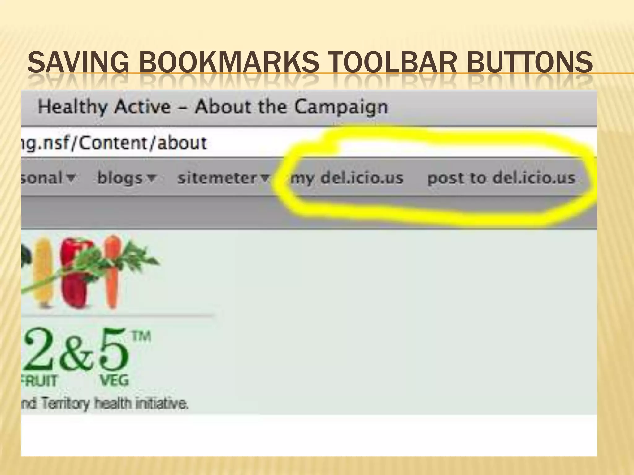Saving bookmarks Toolbar buttons