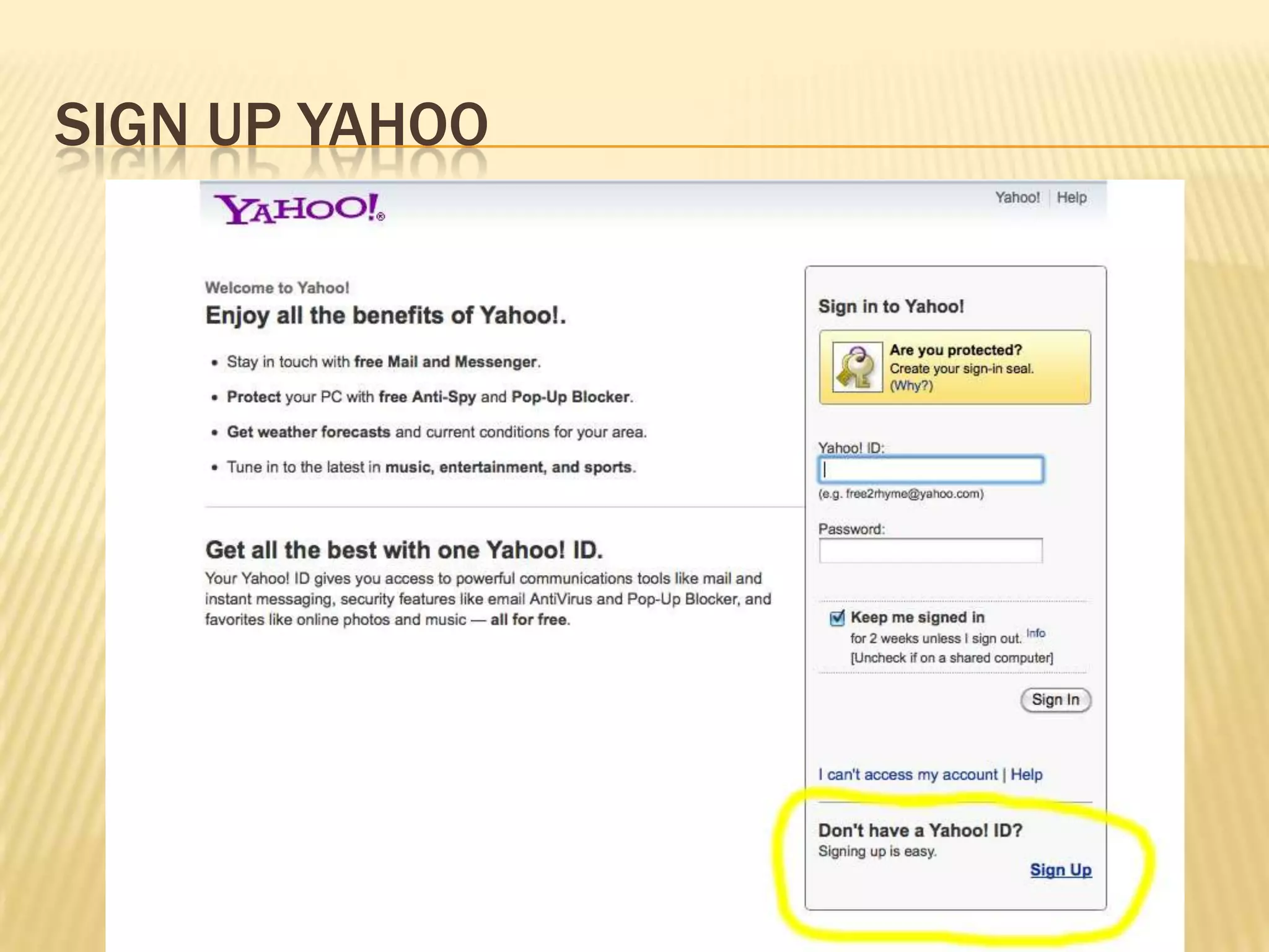 Sign up yahoo