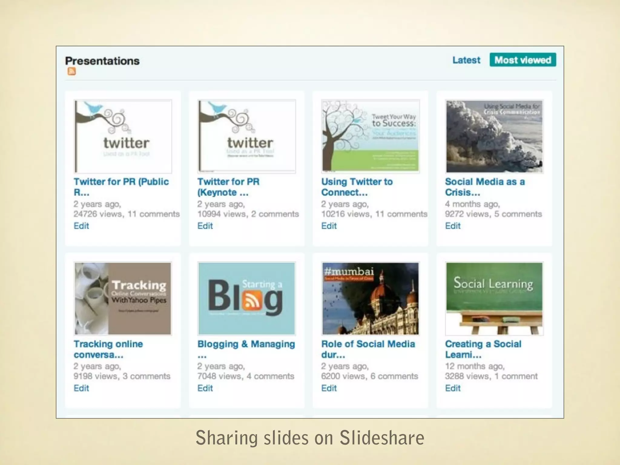 Sharing slides on Slideshare
 